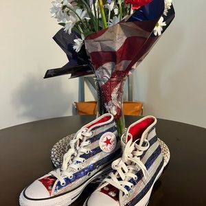 Converse Chuck Taylor All Star Hi Womens Sequins American USA Flag Sneakers